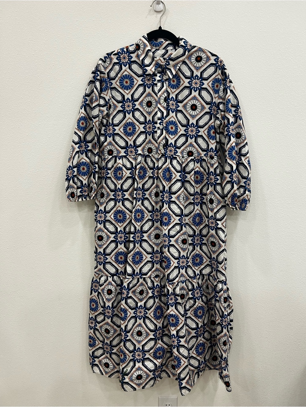 Anthropologie Bettina Tiered Shirt Dress SZ S Sapphire print boho feminine artsy - Picture 2 of 6